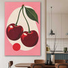 Cherry Crush stretched canvas displayed in a room is a colourful and stylish canvas wall art and print suited for the kitchen area