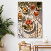 Rose and Olives stretched canvas displayed in a room is a colourful and stylish canvas wall art and print suited for the kitchen area