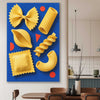 Sculptural Pasta stretched canvas displayed in a room is a colourful and stylish canvas wall art and print suited for the kitchen area