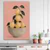 Sicilian Lemons stretched canvas displayed in a room is a colourful and stylish canvas wall art and print suited for the kitchen area