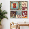 Vintage Coffee Collection stretched canvas displayed in a room is a colourful and stylish canvas wall art and print suited for the kitchen area