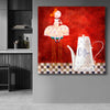 Whimsical Kitchen Life stretched canvas displayed in a room is a colourful and stylish canvas wall art and print suited for the kitchen area
