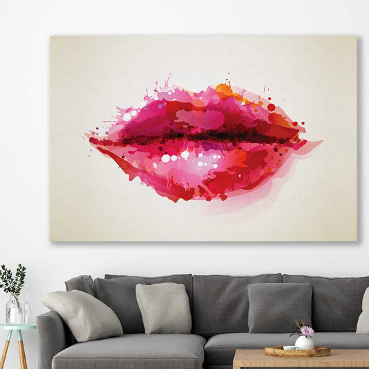 Abstract Lips stretched canvas displayed in a room - part of our high quality canvas lips wall art collection