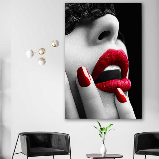 Subtle Desire stretched canvas displayed in a room - part of our high quality canvas lips wall art collection