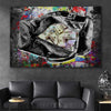 Money wall art print of Cash Duffel on a stretched canvas displayed in a room