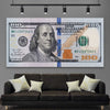 Money wall art print of Dollar Note on a stretched canvas displayed in a room