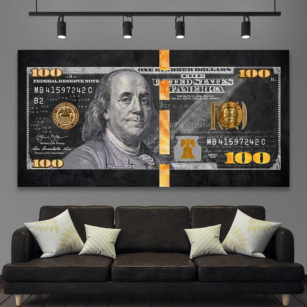 Money wall art print of Franklin Reserve on a stretched canvas displayed in a room