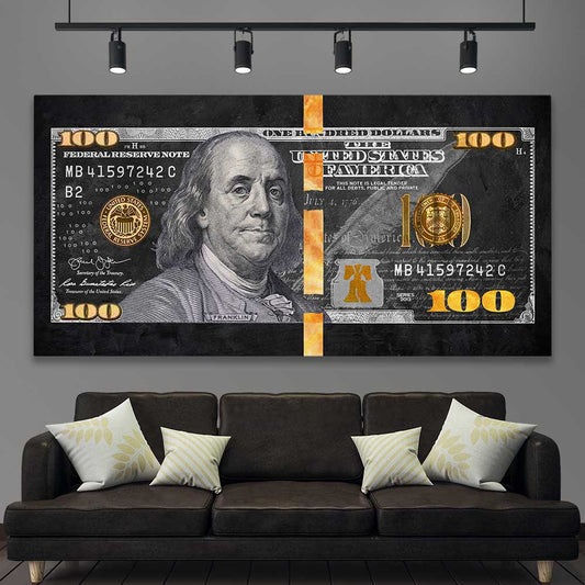Money wall art print of Franklin Reserve on a stretched canvas displayed in a room