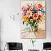 Floral print of Colourful Blooms on a stretched canvas displayed in a room