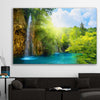 Floral print of Emerald Forest River on a stretched canvas displayed in a room