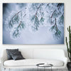 Floral print of Frosted Pine Canopy on a stretched canvas displayed in a room