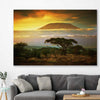 Floral print of Mount Kilimanjaro Sunset on a stretched canvas displayed in a room