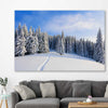 Floral print of Snowy Forest Path on a stretched canvas displayed in a room