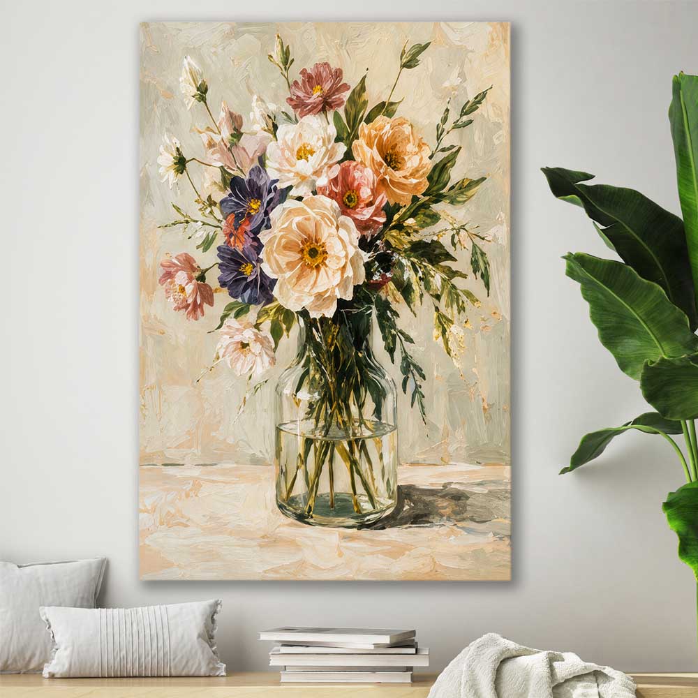 Floral print of Wild Bloom on a stretched canvas displayed in a room
