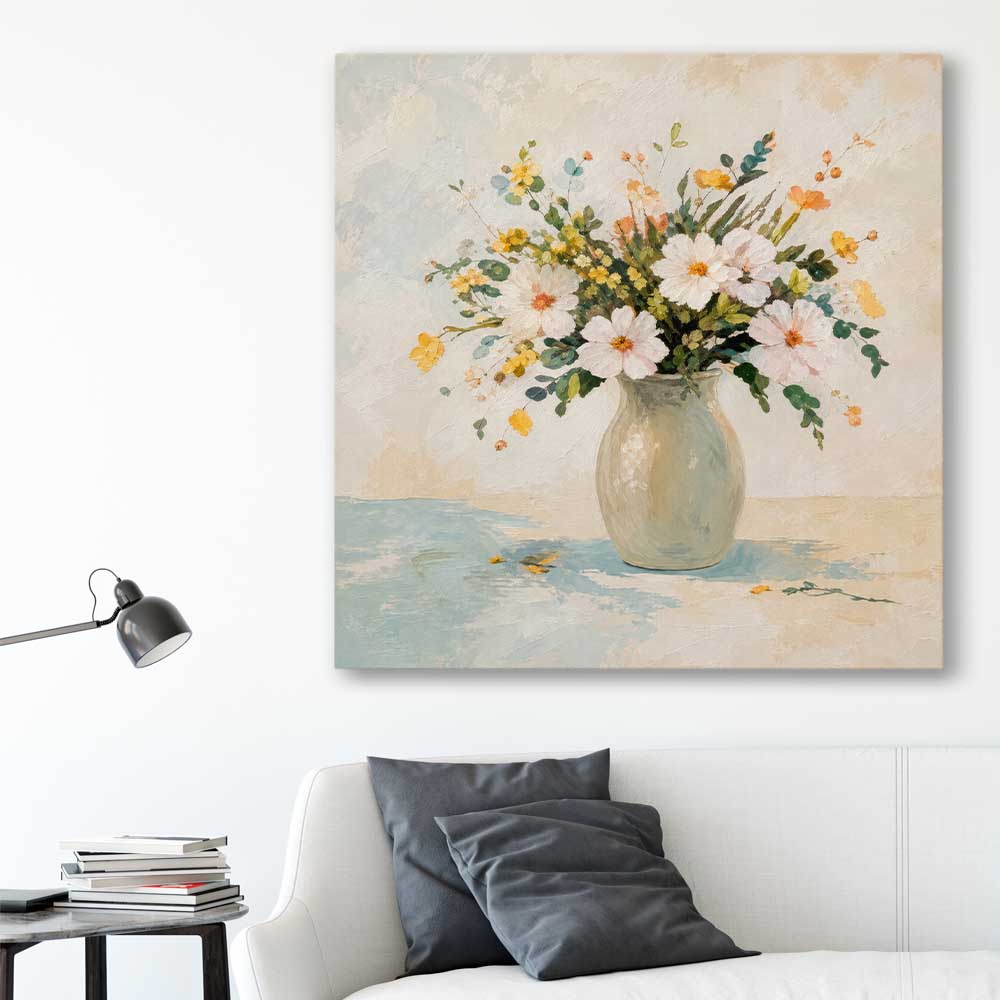 Floral print of Wildflower Market on a stretched canvas displayed in a room