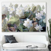 Floral print of Blooming Lotus Flowers on a stretched canvas displayed in a room