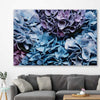 Floral print of Blue Hydrangea on a stretched canvas displayed in a room