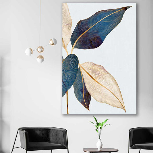 Floral print of Botanic Blue One on a stretched canvas displayed in a room