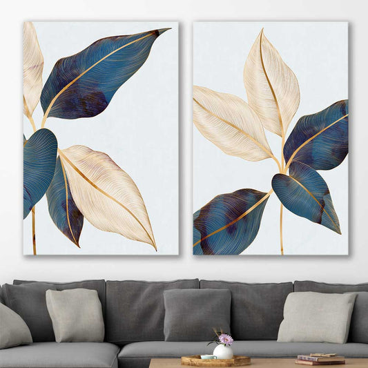 Floral print of Botanic Blue Pair on a stretched canvas displayed in a room