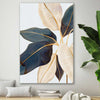 Floral print of Botanic Blue Three on a stretched canvas displayed in a room