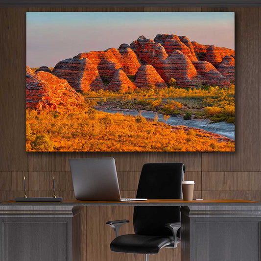 Floral print of Bungle Bungles on a stretched canvas displayed in a room
