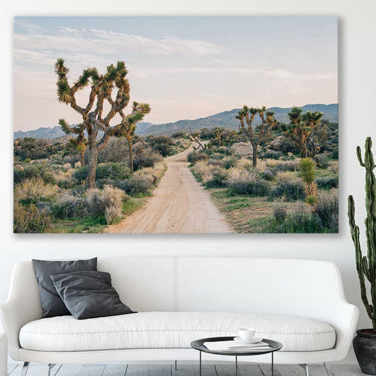 Floral print of California Desert on a stretched canvas displayed in a room