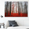 Floral print of Foggy Autumn Forest on a stretched canvas displayed in a room