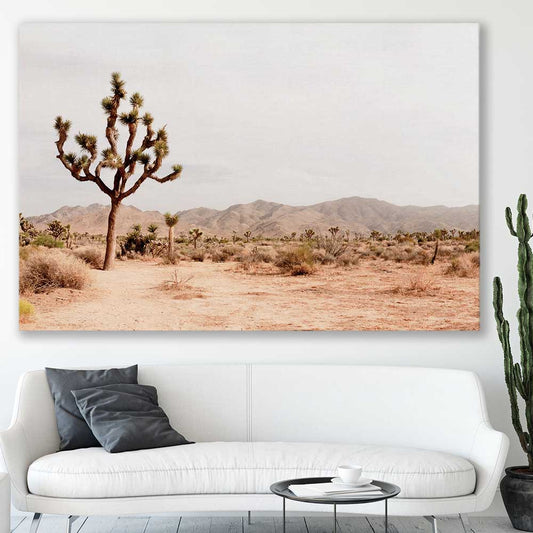 Floral print of Joshua Tree on a stretched canvas displayed in a room