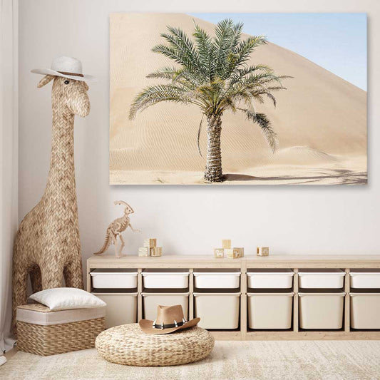 Floral print of Liwa Dunes on a stretched canvas displayed in a room