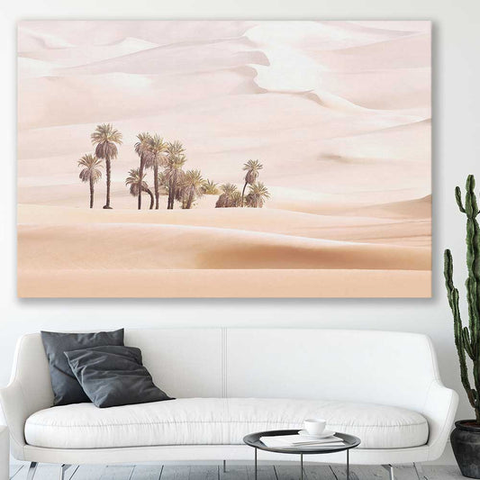Floral print of Oasis Dunes on a stretched canvas displayed in a room