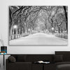 Floral print of Snowy Central Park on a stretched canvas displayed in a room