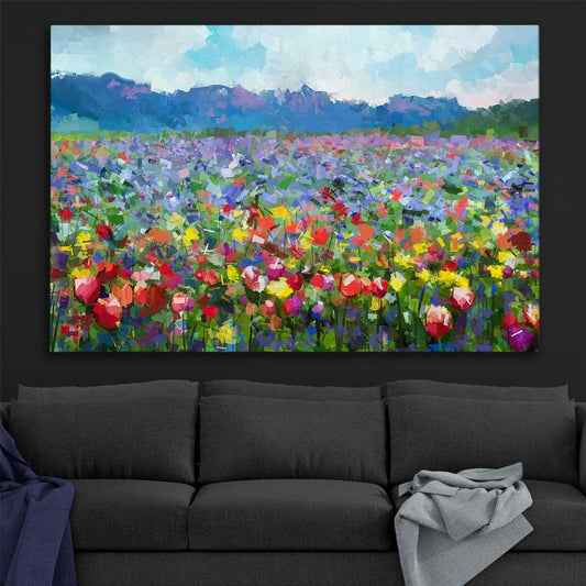 Floral print of Spring Blossom on a stretched canvas displayed in a room