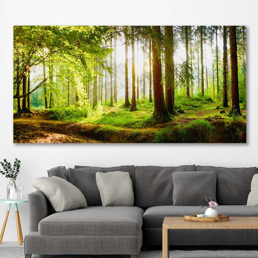 Floral print of Spring Forest on a stretched canvas displayed in a room