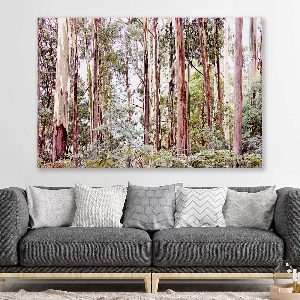 Floral print of Victorian Forest on a stretched canvas displayed in a room