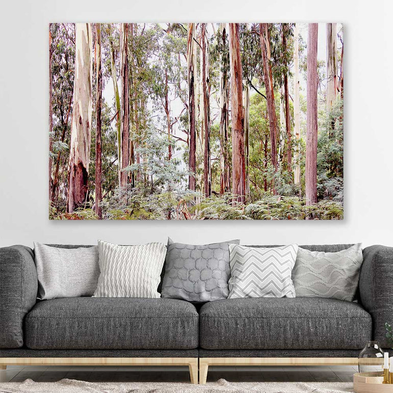 Floral print of Victorian Forest on a stretched canvas displayed in a room