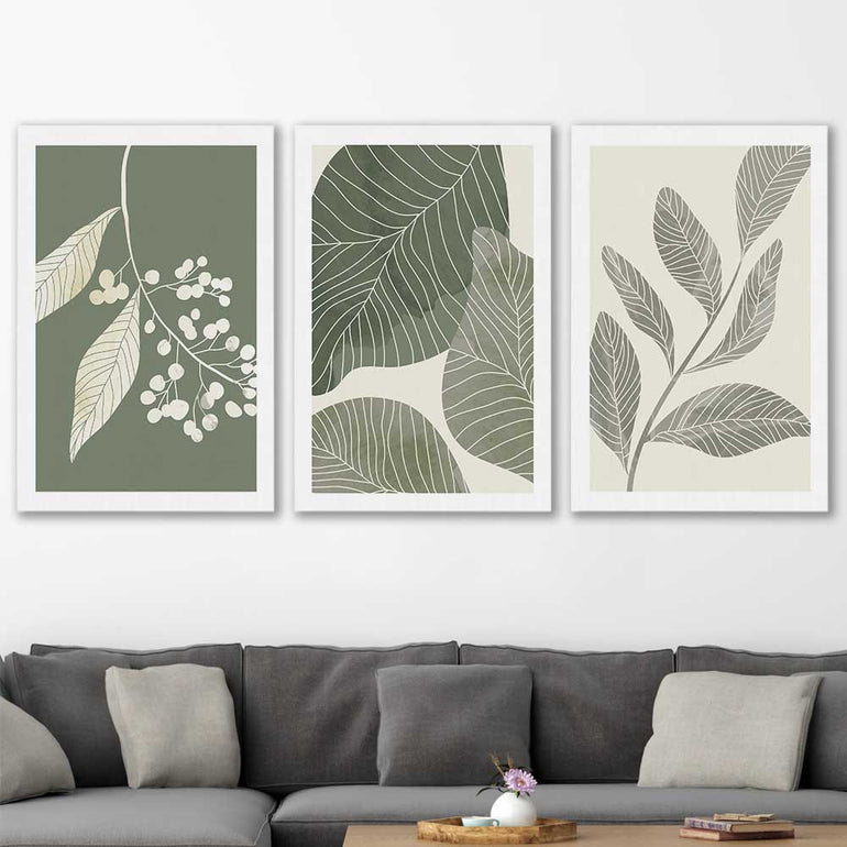 Floral print of Vintage Floral Set on a stretched canvas displayed in a room
