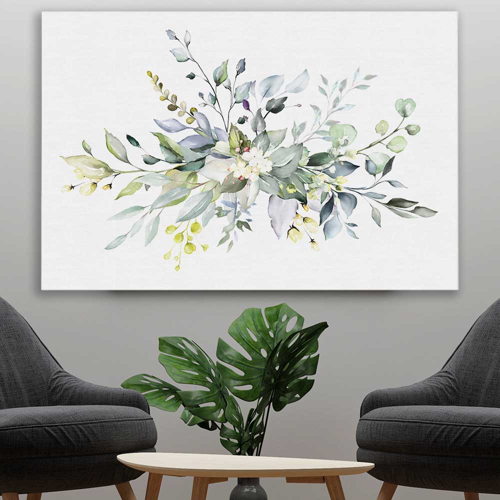 Floral print of Watercolour Floral on a stretched canvas displayed in a room