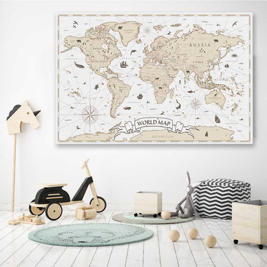 Education Map stretched canvas displayed in a room is a nursery canvas wall art and print suited for childrens nursery area
