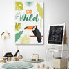 Go Wild stretched canvas displayed in a room is a nursery canvas wall art and print suited for childrens nursery area