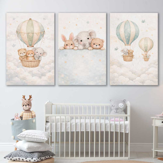 Sweet Dreams Set stretched canvas displayed in a room is a nursery canvas wall art and print suited for childrens nursery area