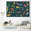 Tropical Alphabet stretched canvas displayed in a room is a nursery canvas wall art and print suited for childrens nursery area