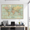 Antique World Colour stretched canvas displayed in a room is a high quality print in our city skyline, travel prints and maps collection