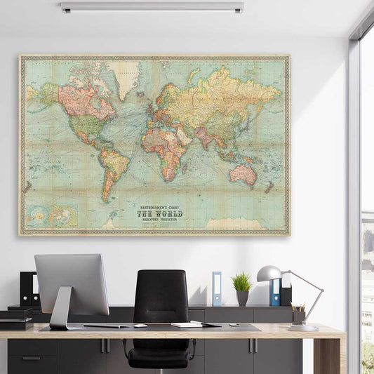 Antique World Colour stretched canvas displayed in a room is a high quality print in our city skyline, travel prints and maps collection