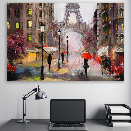 Beautiful Paris stretched canvas displayed in a room is a high quality print in our city skyline, travel prints and maps collection