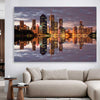 Brisbane City Reflections stretched canvas displayed in a room is a high quality print in our city skyline, travel prints and maps collection