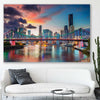 Brisbane Evening Sunset stretched canvas displayed in a room is a high quality print in our city skyline, travel prints and maps collection