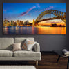 Darling Harbour stretched canvas displayed in a room is a high quality print in our city skyline, travel prints and maps collection
