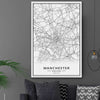 Greater Manchester stretched canvas displayed in a room is a high quality print in our city skyline, travel prints and maps collection