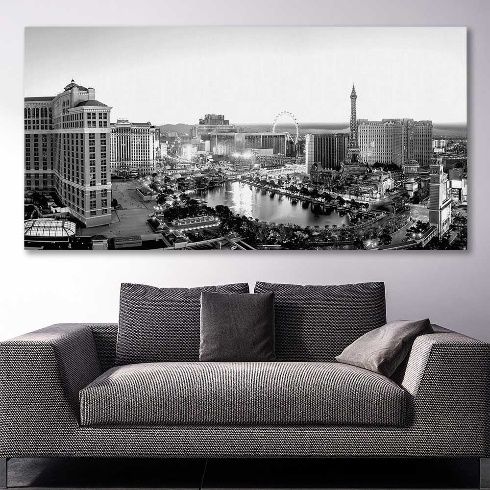 Las Vegas Lights stretched canvas displayed in a room is a high quality print in our city skyline, travel prints and maps collection