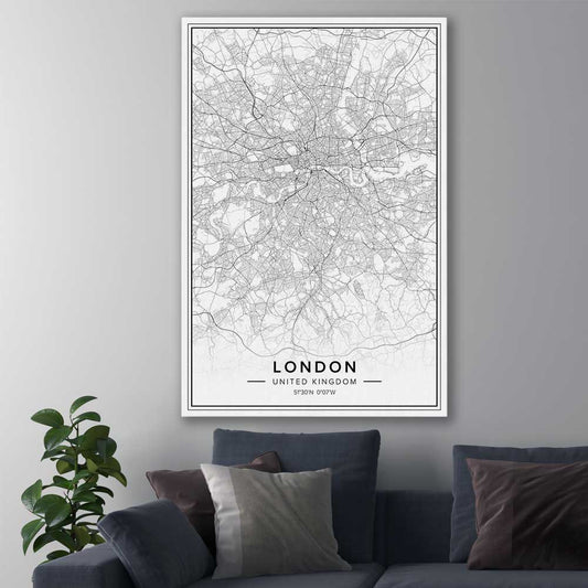 London City stretched canvas displayed in a room is a high quality print in our city skyline, travel prints and maps collection